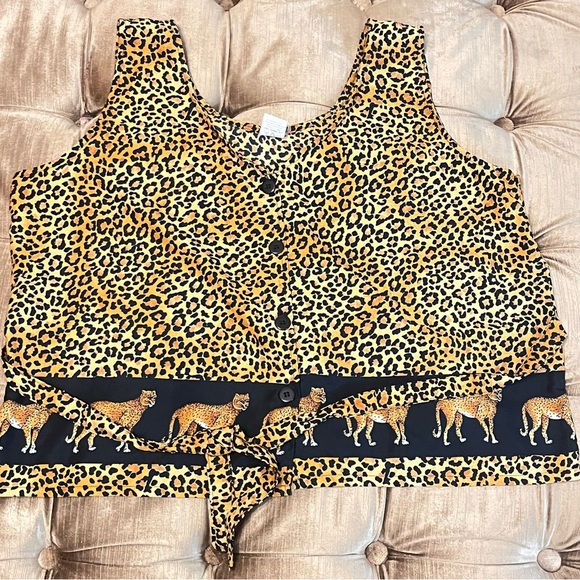 Vintage Rima Sleeveless Vest/Top Size Medium Tiger Animal Print with Tie - Picture 2 of 9